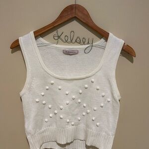 BCBGeneration White Pom-Pom Knit Cropped Tank Size M